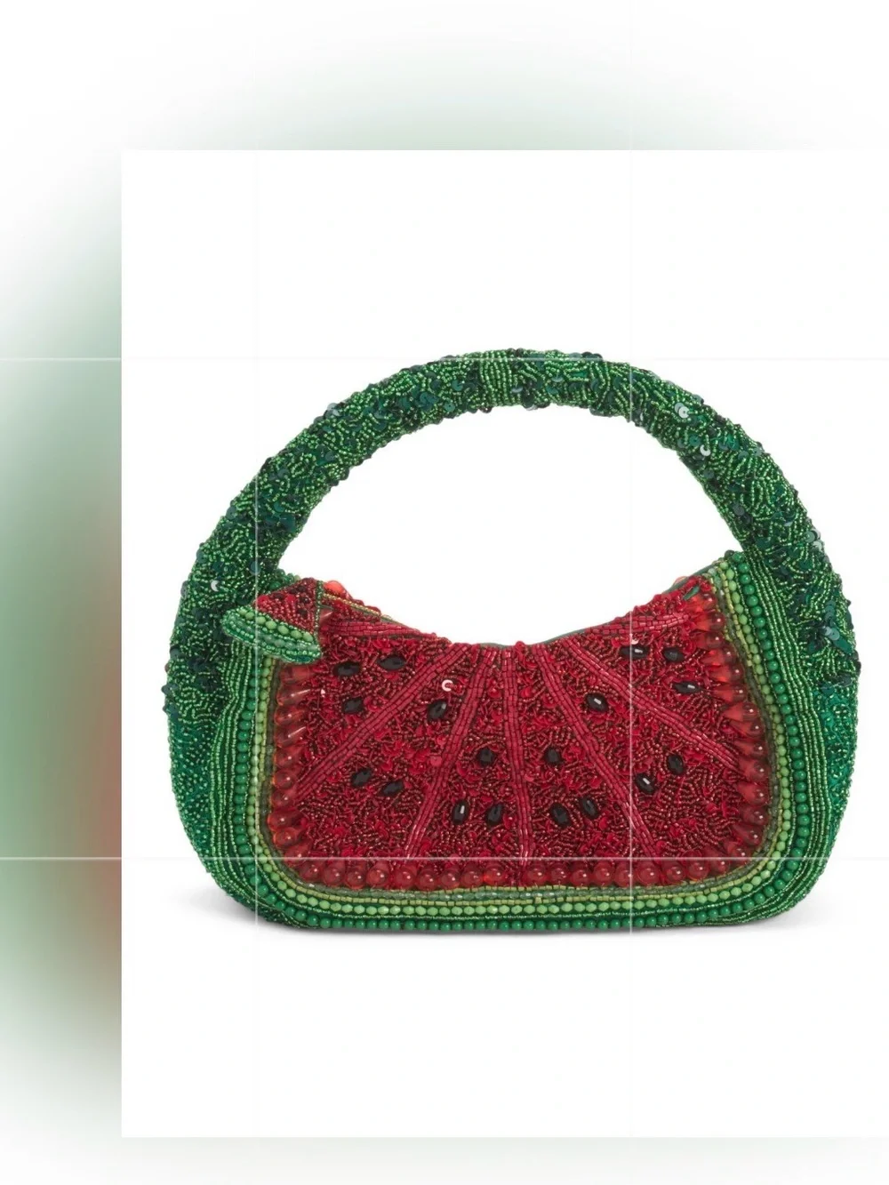 🩶MADE IN INDIA BEADED WATERMELON CRESENT HOBO BAG - NWT🩶